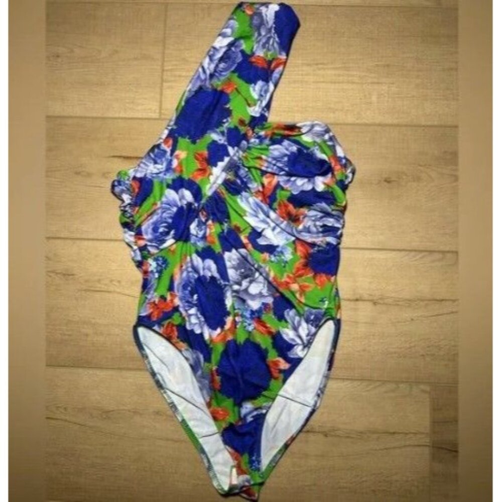 ZARA Blue & Green Floral one Shoulder Asymmetrical Bloggers Fav Bodysuit, Medium - Picture 4 of 7
